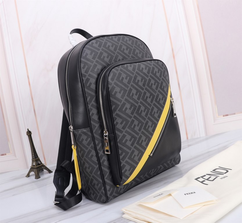 Brand FENDIDescription PVC backpack with two pocketsItem No. 668568Color blackMaterial waterproof nylon fabric   ultra-thousand leatherSize 32×43×14   Fendi fendi counter new cloth with microfiber leather backpack  fendi