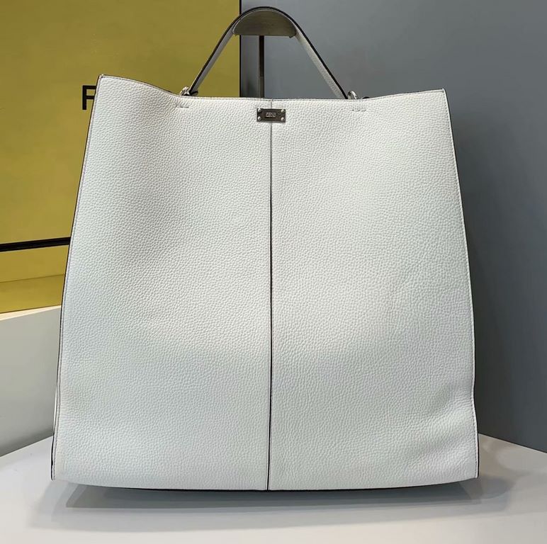 F home white peekaboo upgraded tote bag in soft lychee grain cow   leather.size41.22.39cm