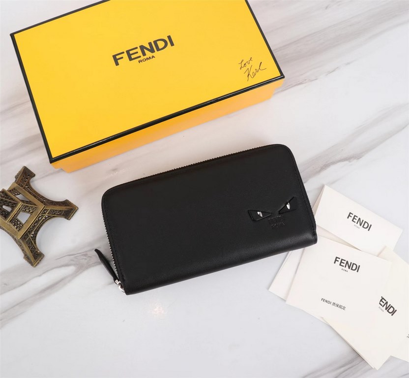 Brand FENDIModel Eagle Eye Single PullItem No. 868568Color blackSize 19.510.53Material large surface with imported first layer Napa cowhide, lining with black sheepskin, feel delicateFENDI zipper wallet Introduction the 