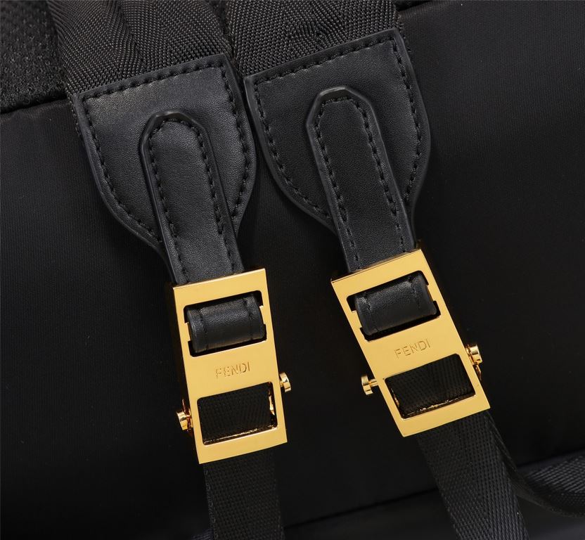 Brand FENDIStyle Gold BackpackItem No. 668568Color blackMaterial waterproof nylonSize 343814cm (Large)     Fendi fendi counter new cloth with microfiber leather backpack   metal plate eyes   fendi small monster backpack 