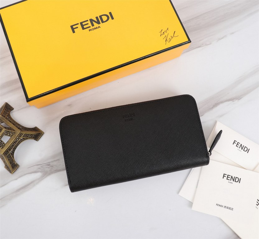 Brand FENDIStyle Cross-hatch yellow single-pullItem No. 868568Color black   egg yolkSize 19.510.53Material imported cross grain cowhide leather, red microfiber lining, delicate feelFENDI zipper wallet Introduction the la