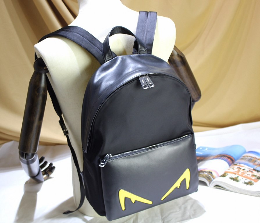 Lot. Model 33204-1    fendi fendi counter new cloth with leather school bag out of stock  fendi small monster backpack upgrade   original single quality   every detail follow the counter  double shoulder bag  nylon splic