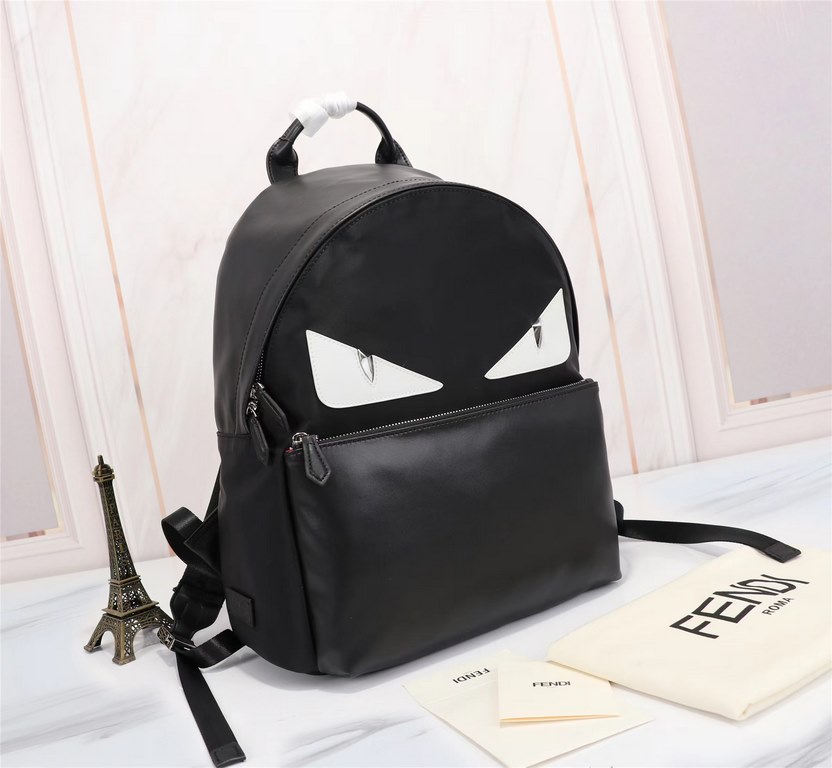 Brand FENDIModel No. White Sticker Backpack (Large)Item No. 668568Color blackMaterial waterproof nylon fabric   ultra-thousand leatherSize 343814cm   Fendi fendi counter new cloth with microfiber leather backpack  fendi 