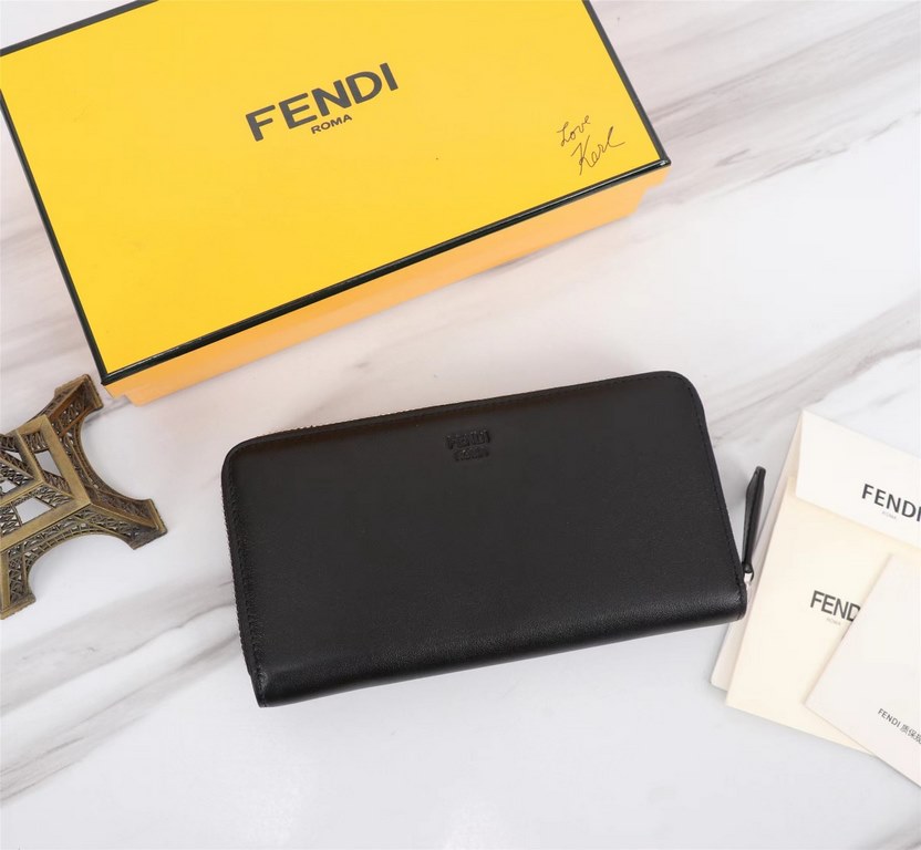 Brand FENDIModel Black Eye Single PullItem No. 868568Color blackSize 19.510.53Material Imported head layer nappa cowhide for the big side, black sheepskin for the lining, delicate feelFENDI zipper wallet Introduction the