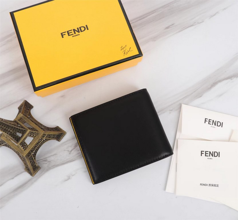 Brand FENDIStyle Letter ClipItem No. 968568Color blackSize 129.52Material Imported first layer of Napa cowhide for the face, yellow sheepskin for the lining, delicate feelFENDI short clip wallet Introduction spring and s