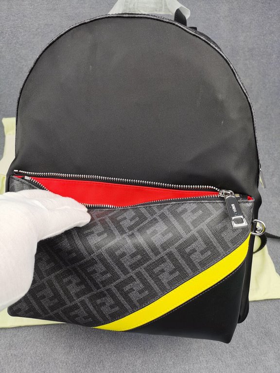 [Top Original] Model 0248-1    fendi fendi new cloth with leather school bag out of stock  fendi little monster backpack upgrade   original quality   every detail follow the right version  double shoulder bag  nylon spli