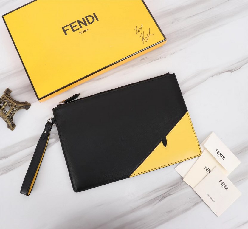 Brand FENDIModel No. Yellow ClutchItem No. 168568Color Black   Lemon YellowSize 30202cmMaterial imported nappa cowhide leather  FENDI pouch Fendi handbag   super explosive models come to pull, head imported Napa cowhide 