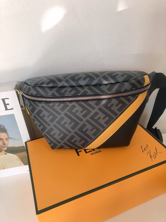 Original goods   (with box)New  FENDI (Fendi 2025-5)   explosive exclusive cross-body bag shipment, double F print pattern cloth with cowhide, front with color blocking perfectly suited to the user's needs, high-quality 