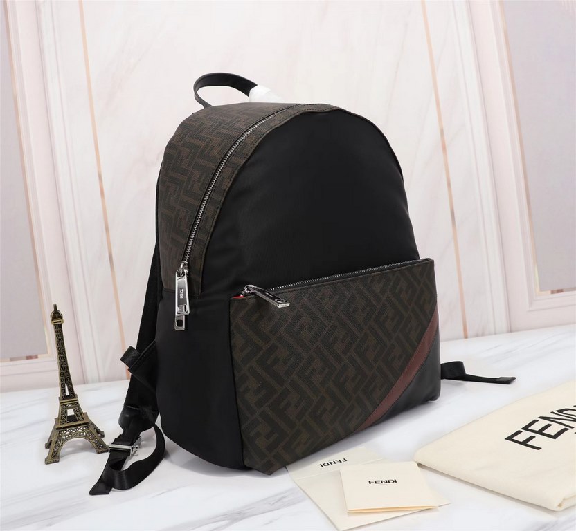 Brand FENDIModel PVC Brown BackpackItem No. 668568Color blackMaterial waterproof nylonSize 343814cm (Large)     fendi fendi counter new cloth with microfiber leather backpack   double letter special leather, fendi small 