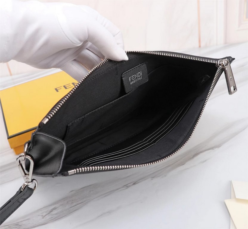 Brand FENDIModel Organ PVC Yellow Clutch BagItem No. 168568Color blackSize 30202Material head imported nappa cowhide   double letters PVC  FENDI pouch Fendi handbag   super explosive models come to pull, head layer nappa