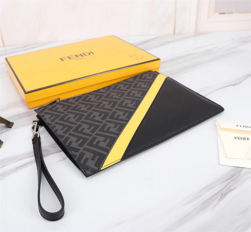 Brand FENDIModel Organ PVC Yellow Clutch BagItem No. 168568Color blackSize 30202Material head imported nappa cowhide   double letters PVC  FENDI pouch Fendi handbag   super explosive models come to pull, head layer nappa