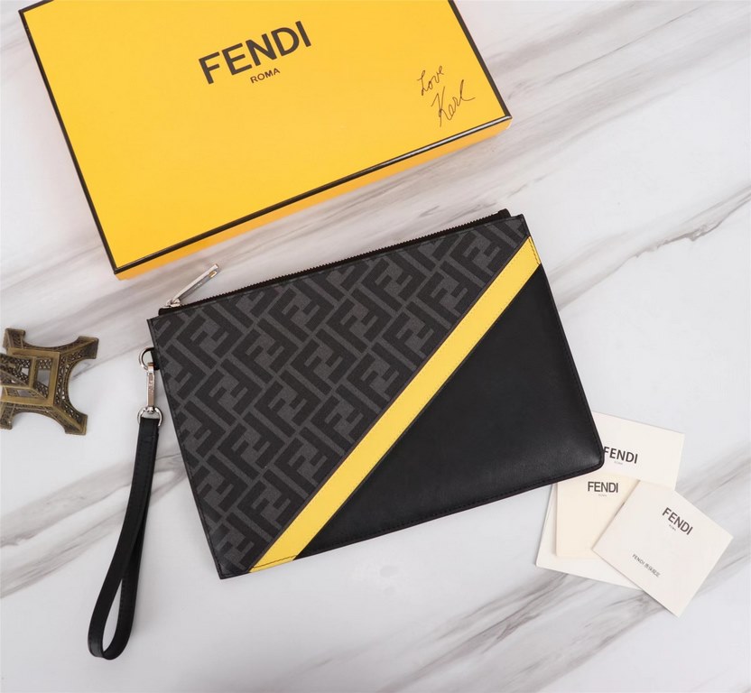 Brand FENDIModel Organ PVC Yellow Clutch BagItem No. 168568Color blackSize 30202Material head imported nappa cowhide   double letters PVC  FENDI pouch Fendi handbag   super explosive models come to pull, head layer nappa