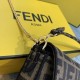 [FD Home] New logo mini shoulder handbag with flap magnetic snap closure. Adjustable and removable long chain leather shoulder strap. Jacquard fabric with large FF pattern. Embroidered silhouette with black stitching. Go