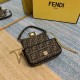 [FD Home] New logo mini shoulder handbag with flap magnetic snap closure. Adjustable and removable long chain leather shoulder strap. Jacquard fabric with large FF pattern. Embroidered silhouette with black stitching. Go