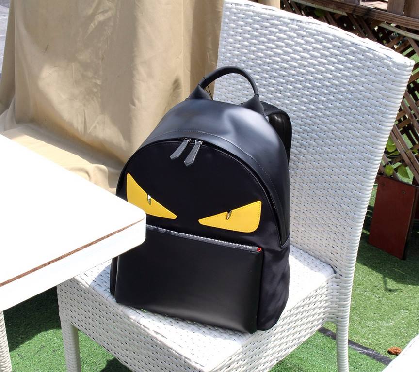 . Model 33205-1    fendi fendi counter new cloth with leather schoolbag out of stock  fendi small monster backpack upgrade   original single quality  every detail follow the counter  double shoulder bag  nylon spliced wi