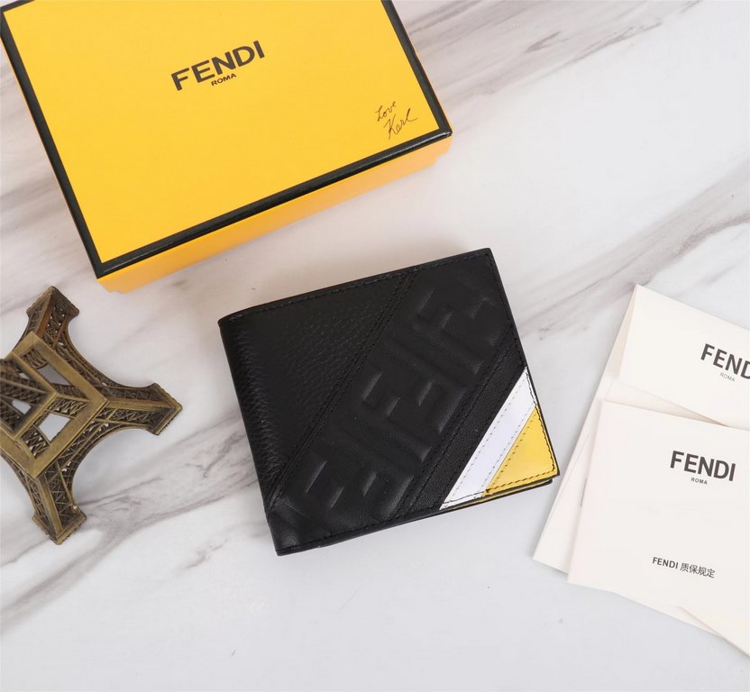 Brand FENDI FENDIStyle Litchi short clipItem No. 968568Color blackSize 129.52Material large surface with the imported first layer of Napa cowhide, lining with yellow sheepskin, feel delicateFENDI short clip wallet Introd