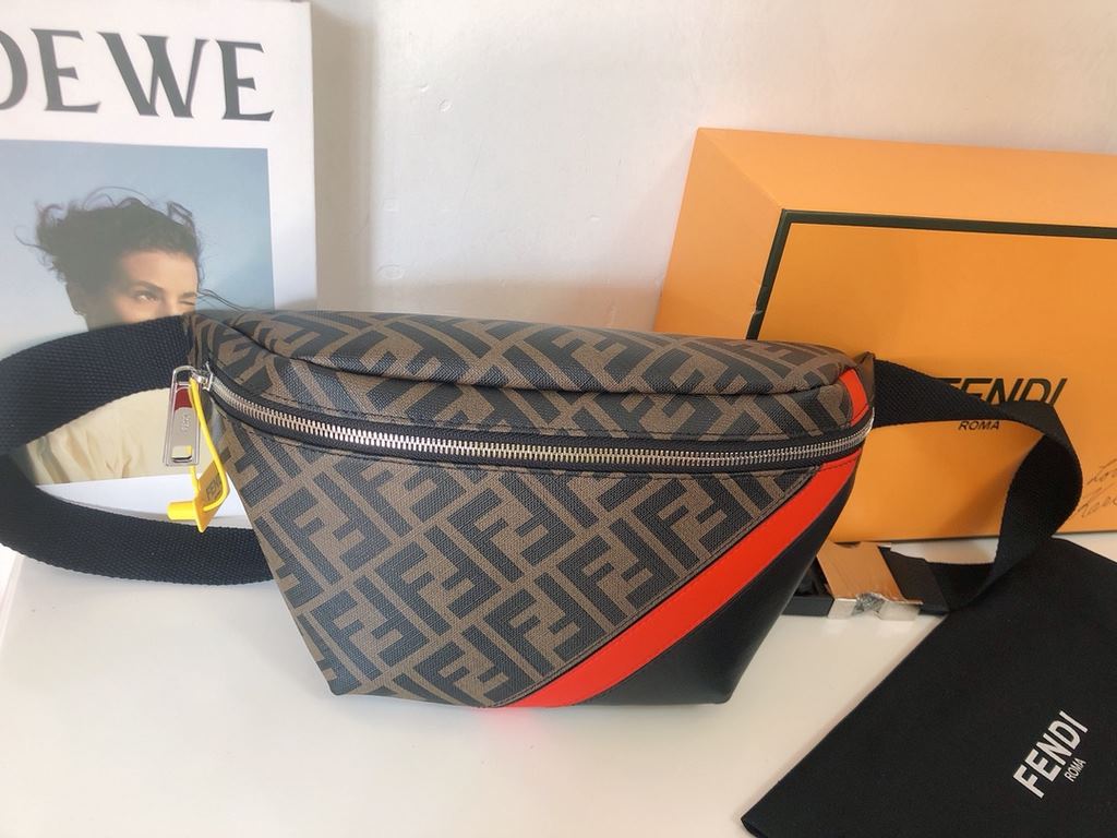 Original goods   (with box)New  FENDI (Fendi 2027-5)   explosive exclusive cross-body bag shipment, double F print pattern cloth with cowhide, front with color blocking perfectly suited to the user's needs, high-quality 