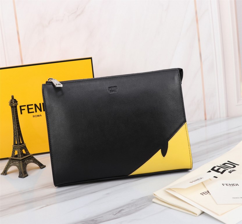 Brand FENDIStyle Men's bag with yellow cornersItem No. 368568Color black   lemon yellowMaterial First layer imported nappa cow leatherSize 27205 FENDI upgraded version of the small monster men's men's bag, made of import