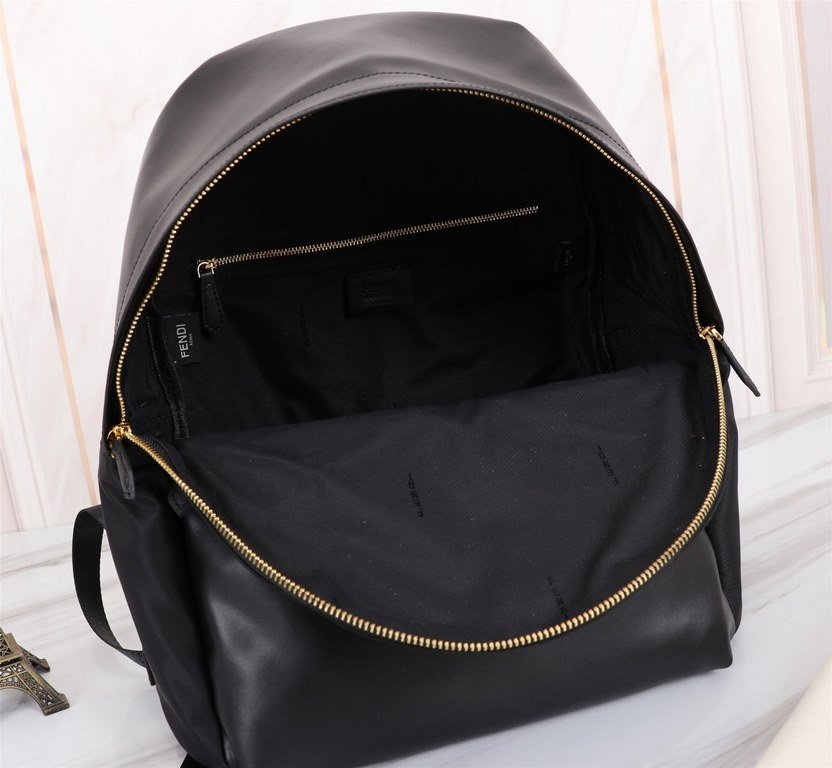 Brand FENDIModel Backpack with lettersItem No. 668568Color blackMaterial waterproof nylonSize 343814cm (Large)     Fendi fendi counter new cloth with microfiber leather backpack   metal plate eyes   fendi small monster b