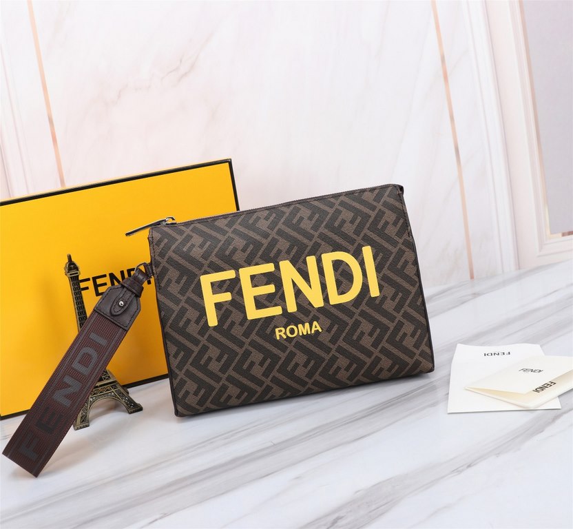 Brand FENDIStyle Men's New PVC Brown Silk Screen Printed BagItem No. 368568Color BrownMaterial imported nappa leather   double letters PVCSize 27205 FENDI upgraded version of the small monster men's men's bag, made of im