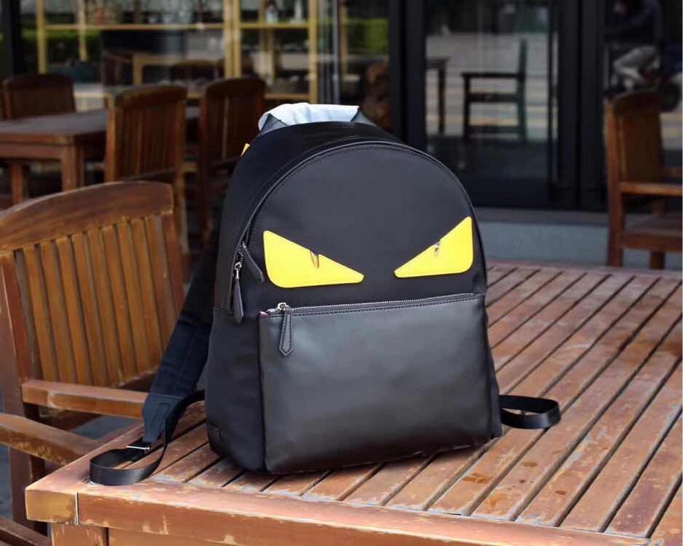 Lot [Top Original] Model 33205-1      Fendi fendi new cloth with leather school bag out of stock   Fendi little monster backpack upgrade   original quality   every detail follow the right version   duffel bag   nylon spl