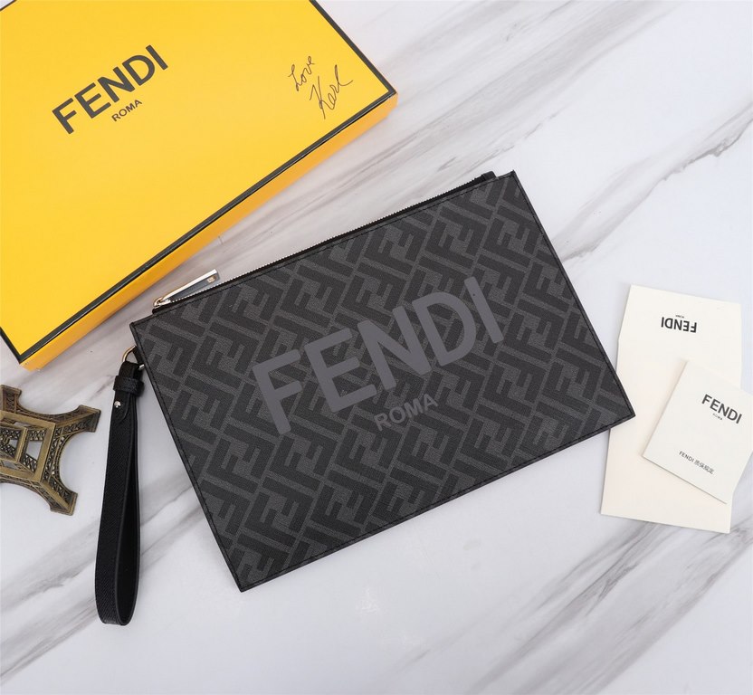 Brand FENDIModel No. Organ PVC Gray Silk Screen ClutchItem No. 168568Color blackSize 30202Material imported nappa leather   double letters PVC  FENDI pouch Fendi handbag   super explosive models come to pull, double lett