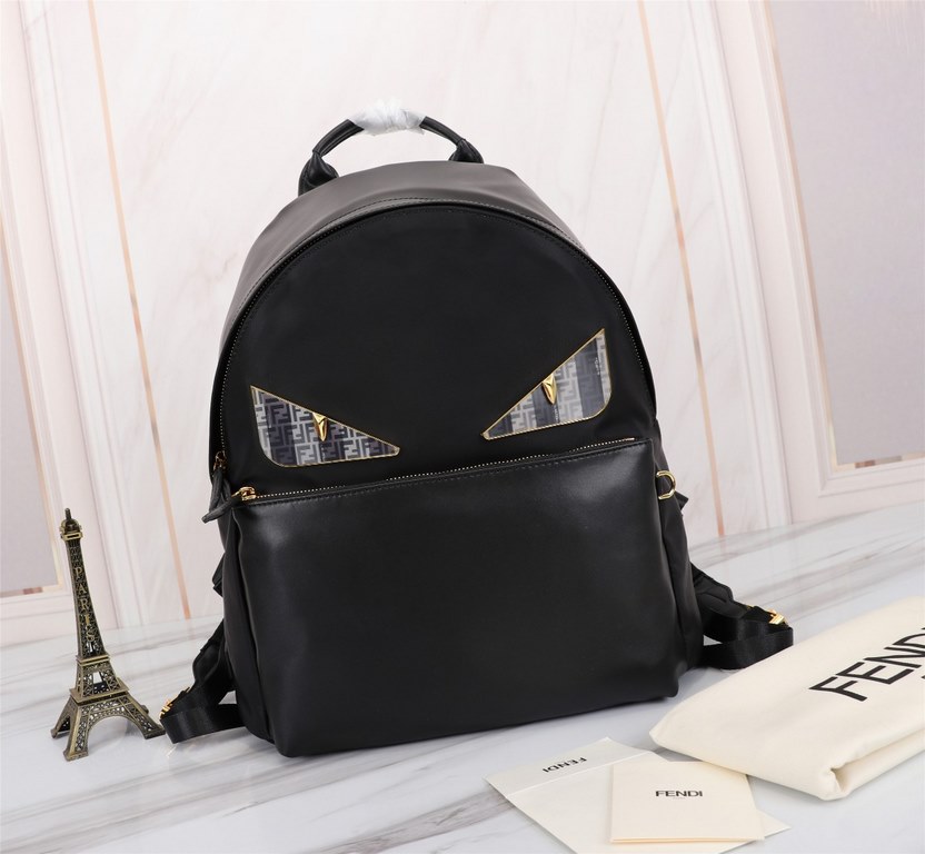 Brand FENDIModel Backpack with lettersItem No. 668568Color blackMaterial waterproof nylonSize 343814cm (Large)     Fendi fendi counter new cloth with microfiber leather backpack   metal plate eyes   fendi small monster b