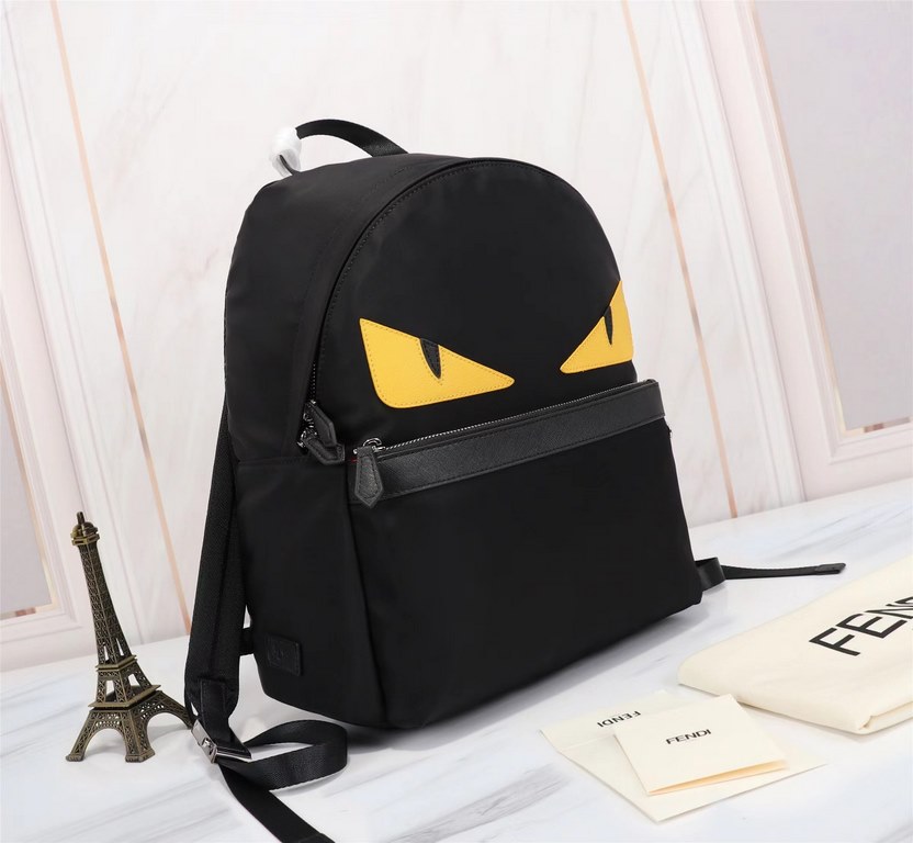 Brand FENDIStyle Full Cloth BackpackItem No. 668568Color blackMaterial waterproof nylonSize 343814cm (large)273212cm (small)     fendi fendi counter new cloth with microfiber leather backpack   fendi small monster backpa