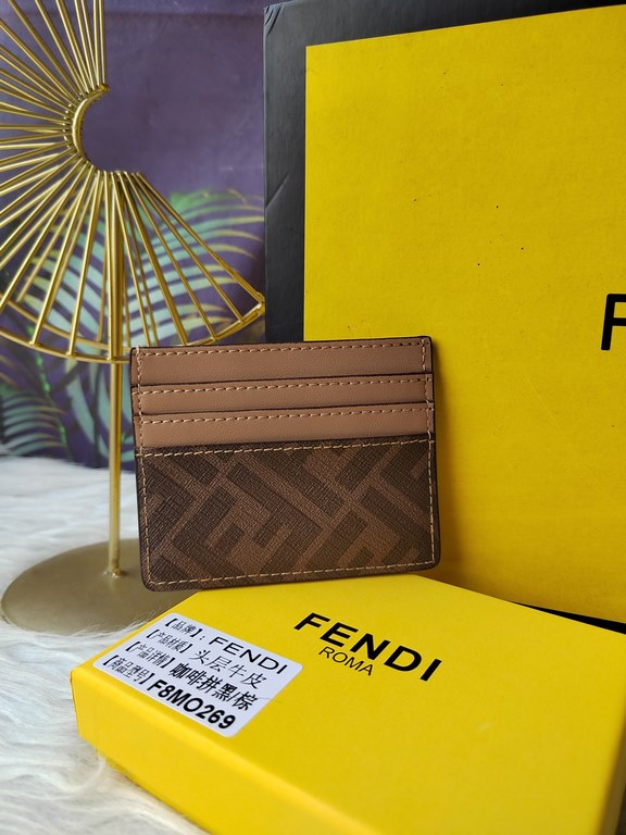 Fendi F8M0269 Coffee with Black Brown.F is Fendi Card Case with Center Compartment and Six Card Slots, Size 10cmX8cm