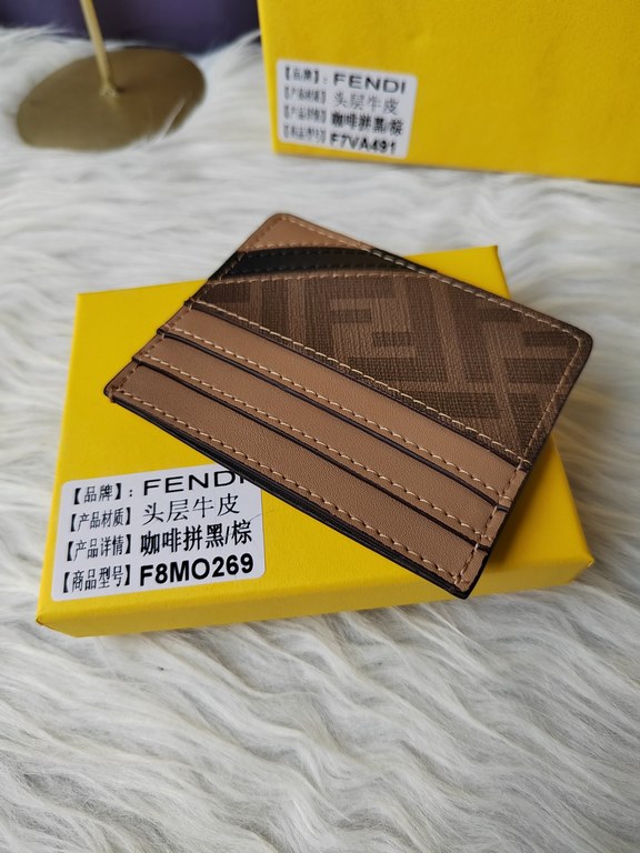 Fendi F8M0269 Coffee with Black Brown.F is Fendi Card Case with Center Compartment and Six Card Slots, Size 10cmX8cm