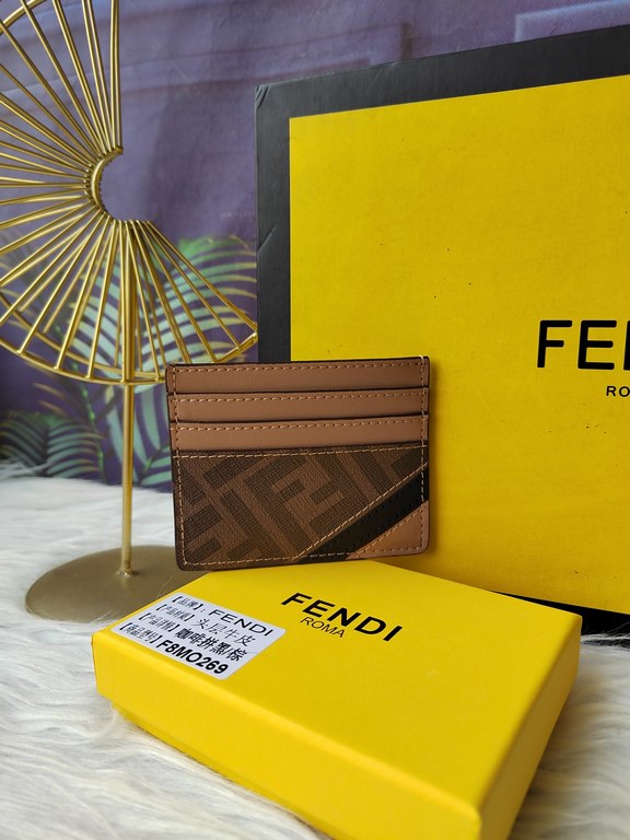 Fendi F8M0269 Coffee with Black Brown.F is Fendi Card Case with Center Compartment and Six Card Slots, Size 10cmX8cm