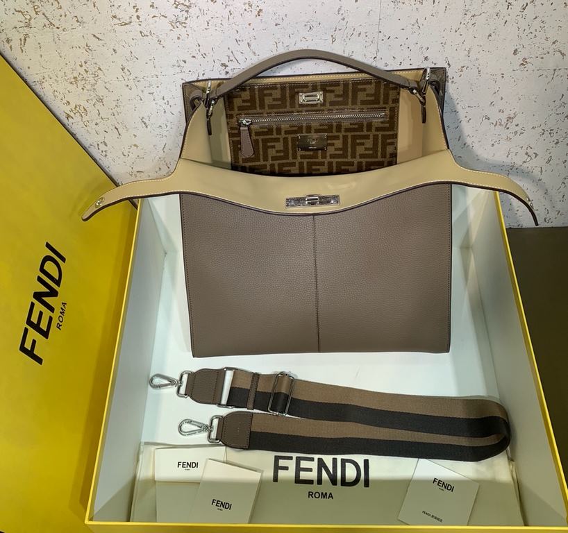 F family pale yellow green peekaboo upgraded tote bag in soft lychee grain cow   leather.36.13.38cm