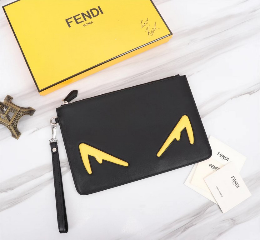 Brand FENDI FendiModel Yellow F ClutchItem No. 168568Color Black   Lemon YellowSize 30202Material imported nappa leather  FENDI pouch Fendi handbag   super explosive models come to pull, head layer nappa cowhide hand-sti