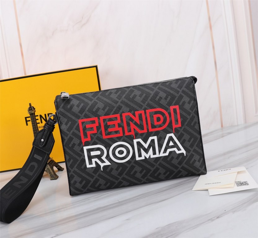 Brand FENDIStyle Men's Double Label Silk Screen Printed BagItem No. 368568Color blackMaterial imported nappa cowhide leather   double letters PVCSize 27205 FENDI upgraded version of the small monster men's men's bag, mad