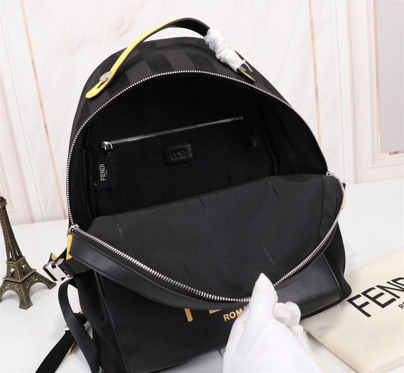 Brand FENDIModel Monogrammed BackpackItem No. 668568Color blackMaterial waterproof nylonSize 343814cm (Large)    Fendi fendi counter new cloth with microfiber leather backpack   fendi small monster backpack upgrade model