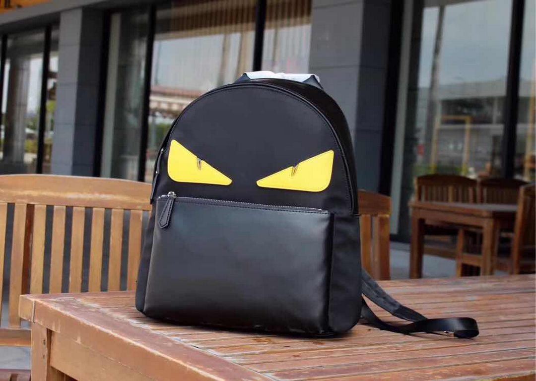 [Top Original] Model 0237-1    fendi fendi new cloth with leather school bag out of stock  fendi little monster backpack upgrade   original quality   every detail follow the right version  double shoulder bag  nylon spli