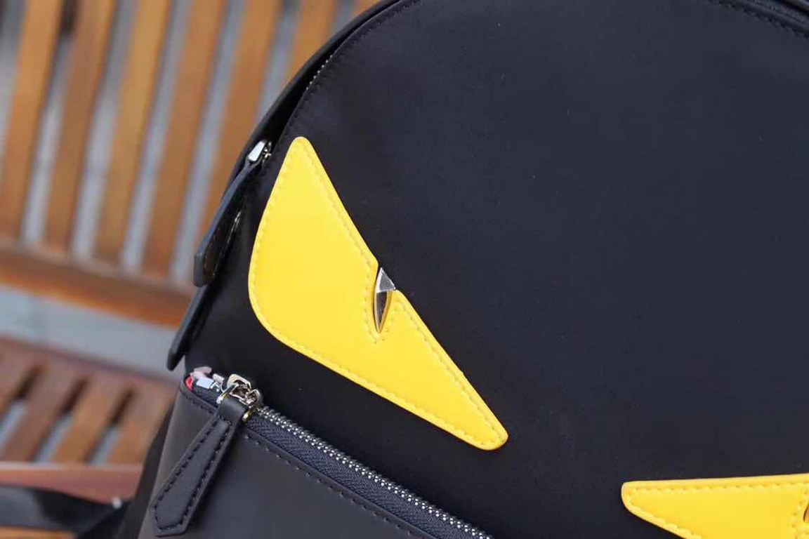 [Top Original] Model 0237-1    fendi fendi new cloth with leather school bag out of stock  fendi little monster backpack upgrade   original quality   every detail follow the right version  double shoulder bag  nylon spli