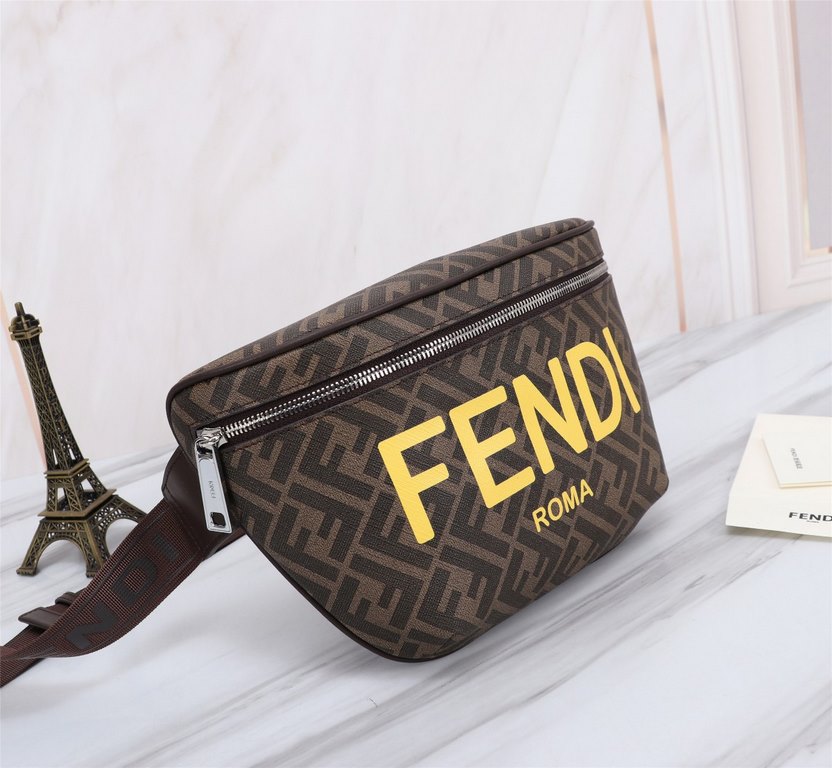 Brand FENDIStyle Chest bag with silkscreen in PVC brownItem No. 268568Color Brown GreySize (top width 37) bottom width 18207cmMaterial double letters PVC   head layer imported Napa cowhideFenjia handshake sports brand Fi