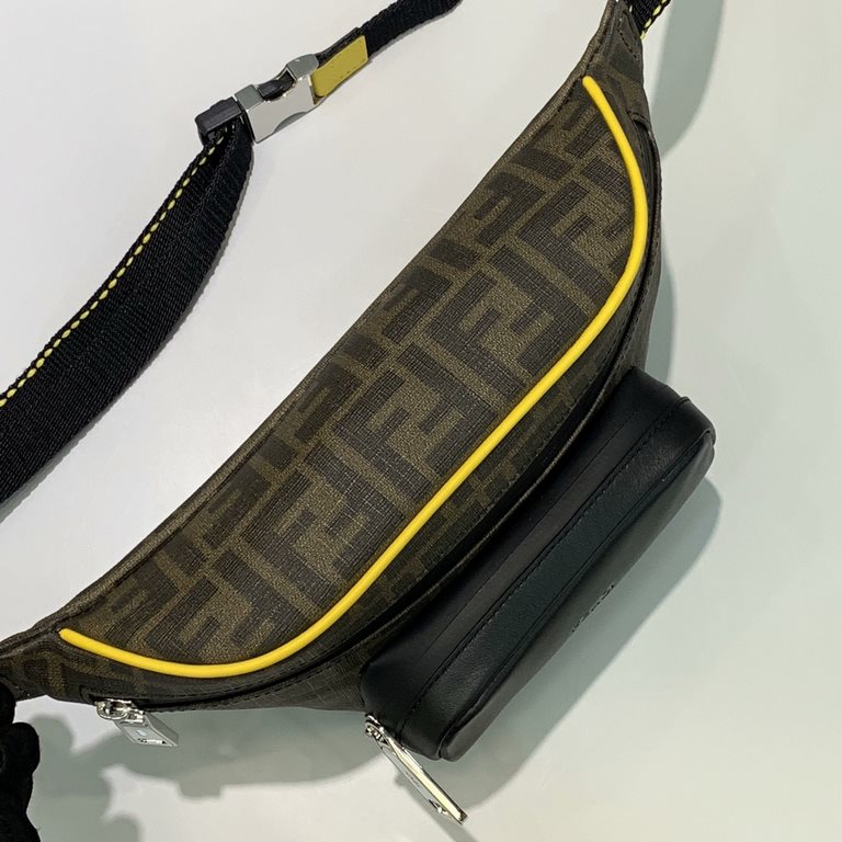 Modern new fanny pack with adjustable belt Black leather and yellow cord details FF charts make a fashionable cover to recreate a personalized trendy style 28x18x6cm