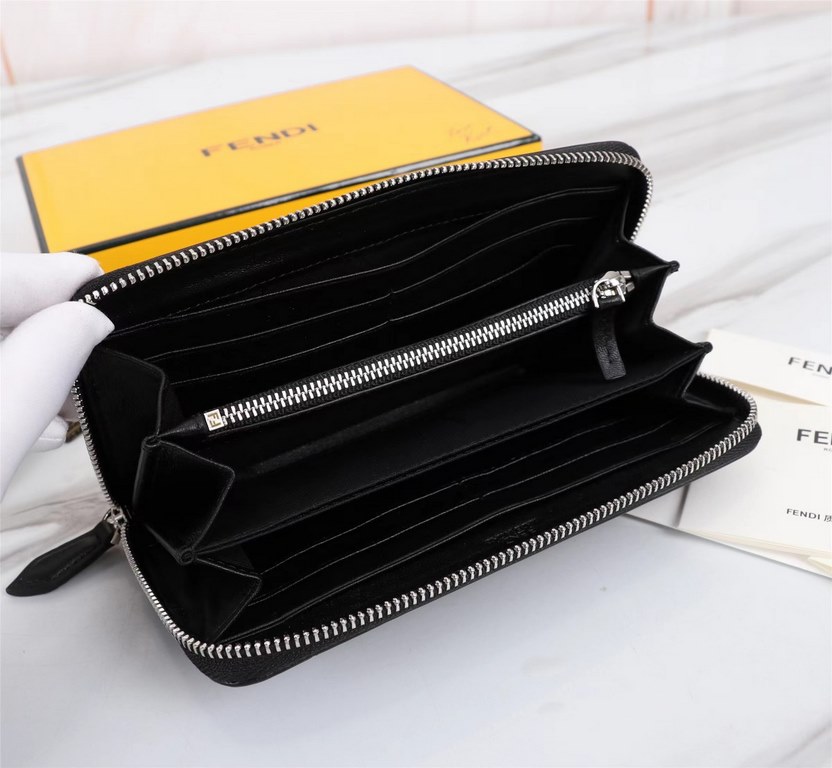 Brand FENDIModel Eagle Eye Single PullItem No. 868568Color blackSize 19.510.53Material large surface with imported first layer Napa cowhide, lining with black sheepskin, feel delicateFENDI zipper wallet Introduction the 