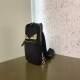 Black Rectangular backpack made of black tech fabric embellished with matching color leather, BAG BUGS eye motif in palladium plated finish metal, great travel bag, features nylon shoulder straps, adjustable length, oute