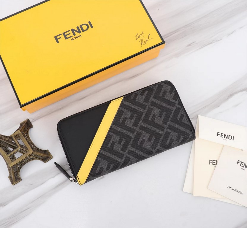 Brand FENDIModel No. PVC Yellow Single PullItem No. 868568Color GreySize 19.510.53Material imported head layer nappa cowhide   double letters PVC, lining with black sheepskin, delicate feelFENDI zipper wallet Introductio