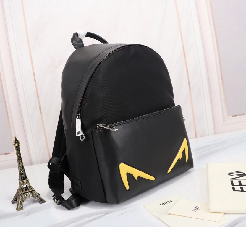 Brand FENDI FendiModel No. Yellow F Backpack (Large)Item No. 668568Color blackMaterial waterproof nylon fabric   ultra-thousand leatherSize 343814cm   Fendi fendi counter new cloth with microfiber leather backpack  fendi