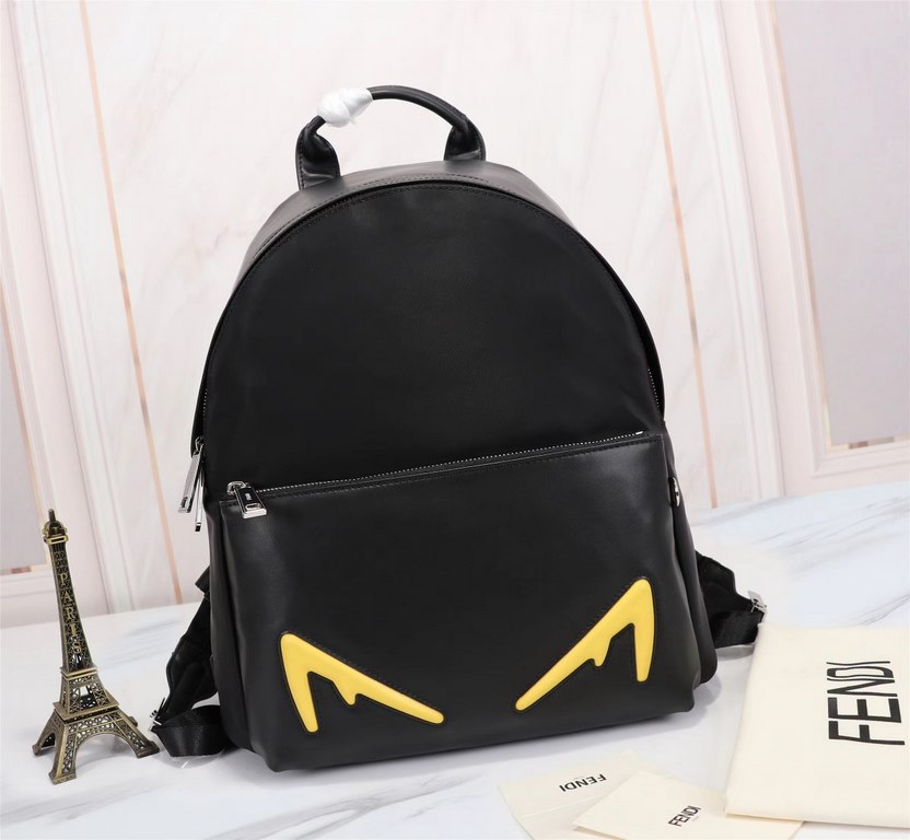 Brand FENDI FendiModel No. Yellow F Backpack (Large)Item No. 668568Color blackMaterial waterproof nylon fabric   ultra-thousand leatherSize 343814cm   Fendi fendi counter new cloth with microfiber leather backpack  fendi