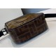 F Family Oval crossbody bag with F embossed in brown waterproof material and top zipper opening.13.5.18cm