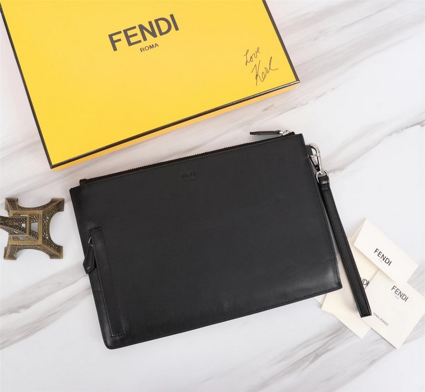 Brand FENDIModel No. Organ Yellow Patch Clutch BagItem No. 168568Color black   lemon yellowSize 30202Material imported nappa cowhide leather  FENDI pouch Fendi handbag   super explosive models come to pull, head layer na