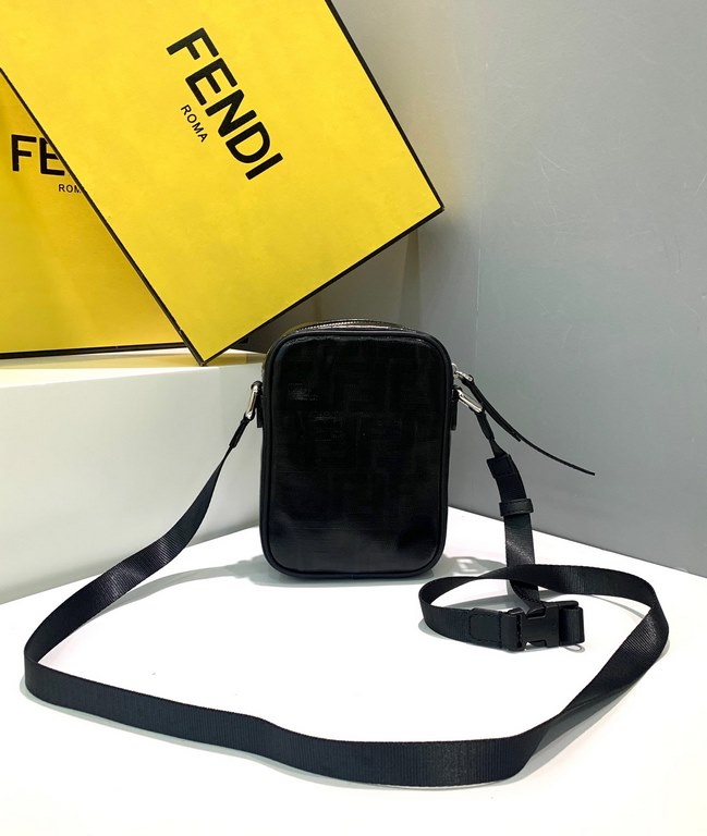 F Family Oval crossbody bag, black waterproof material embossed with F, top zipper opening design.13.5.18cm