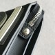 Thin clutch bag with zipper closure, 3 internal compartments with 8 credit card slots, 1 spacious crotch-access bill compartment, 1 organizer and zipper pocket, made of calfskin leather, inlaid with the letter F in black