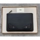 Thin black calf leather clutch bag with embossed multicolored inlays and metal details in the shape of BAG BUGS eyes 30cm