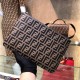 F Family Mocha Brown Embossed Calfskin Clutch Bag, Decoration The whole bag is embossed by 'F', very simple and fashionable, 30cm